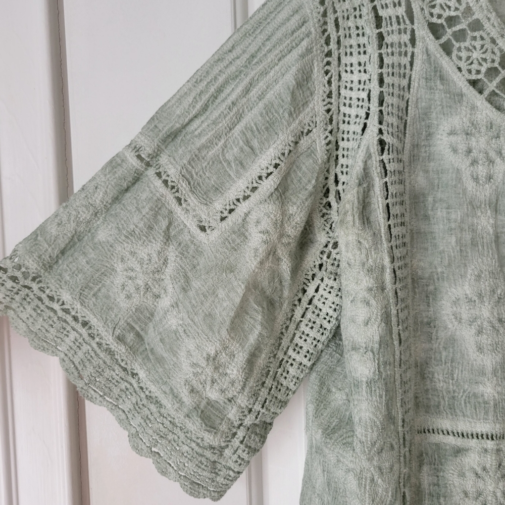 Crotchet Oversized Boho Lace Kimono Sleeve Blouse - Picture 3 of 6